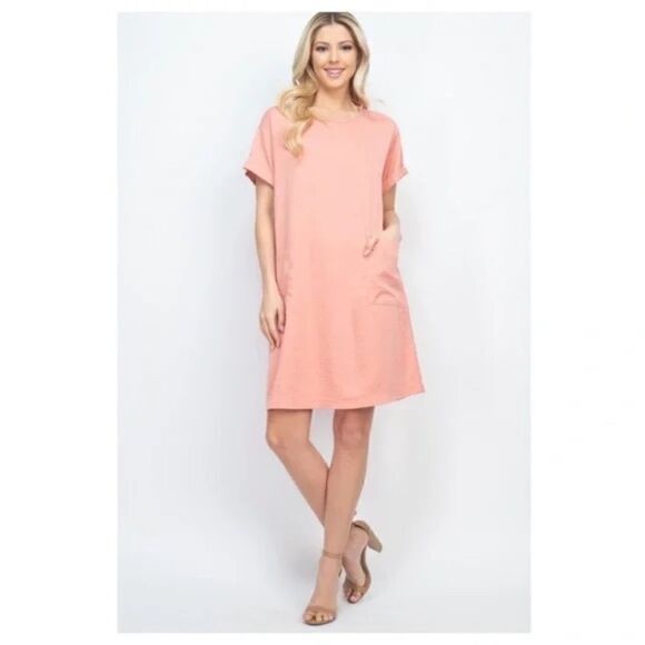 Rolled Sleeves Dress with Pockets - Picture 1 of 7
